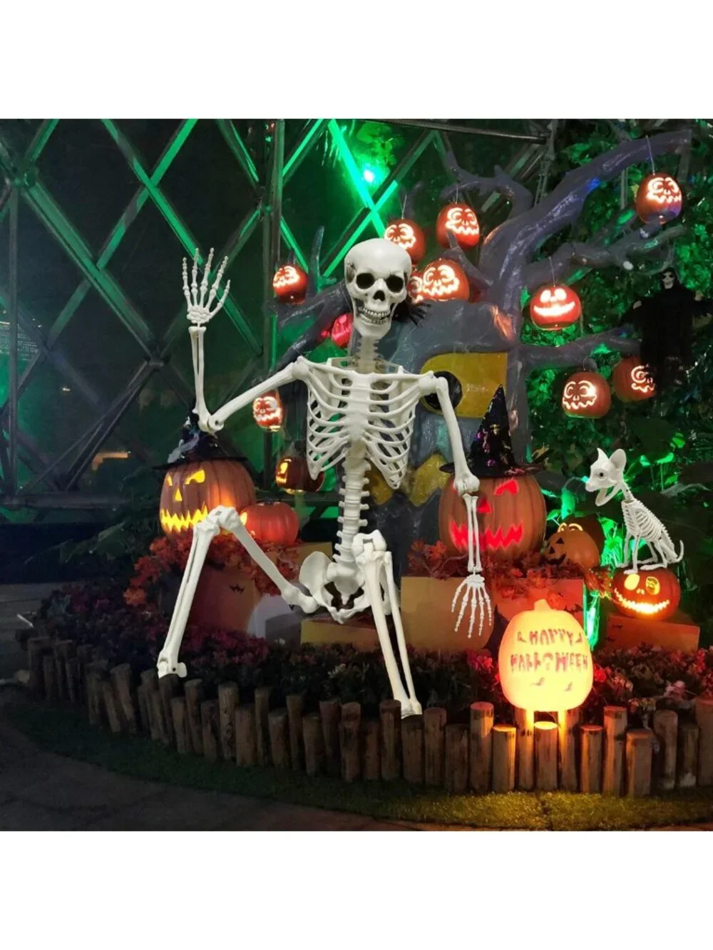 5.4Ft Posable Halloween Skeleton with Dog & Cat - Spooky Decor for Halloween